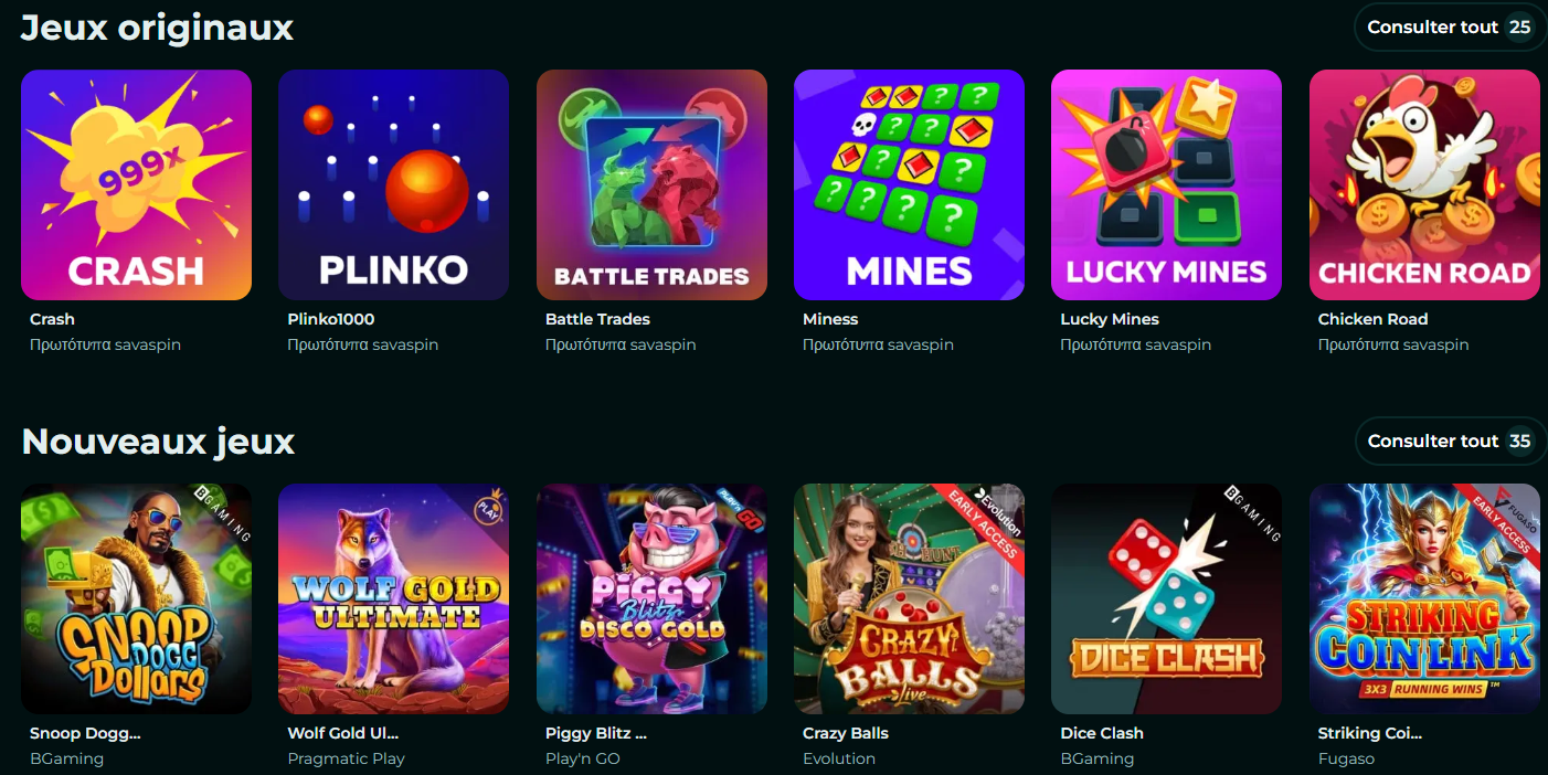 Collection complète de jeux casino Savaspin